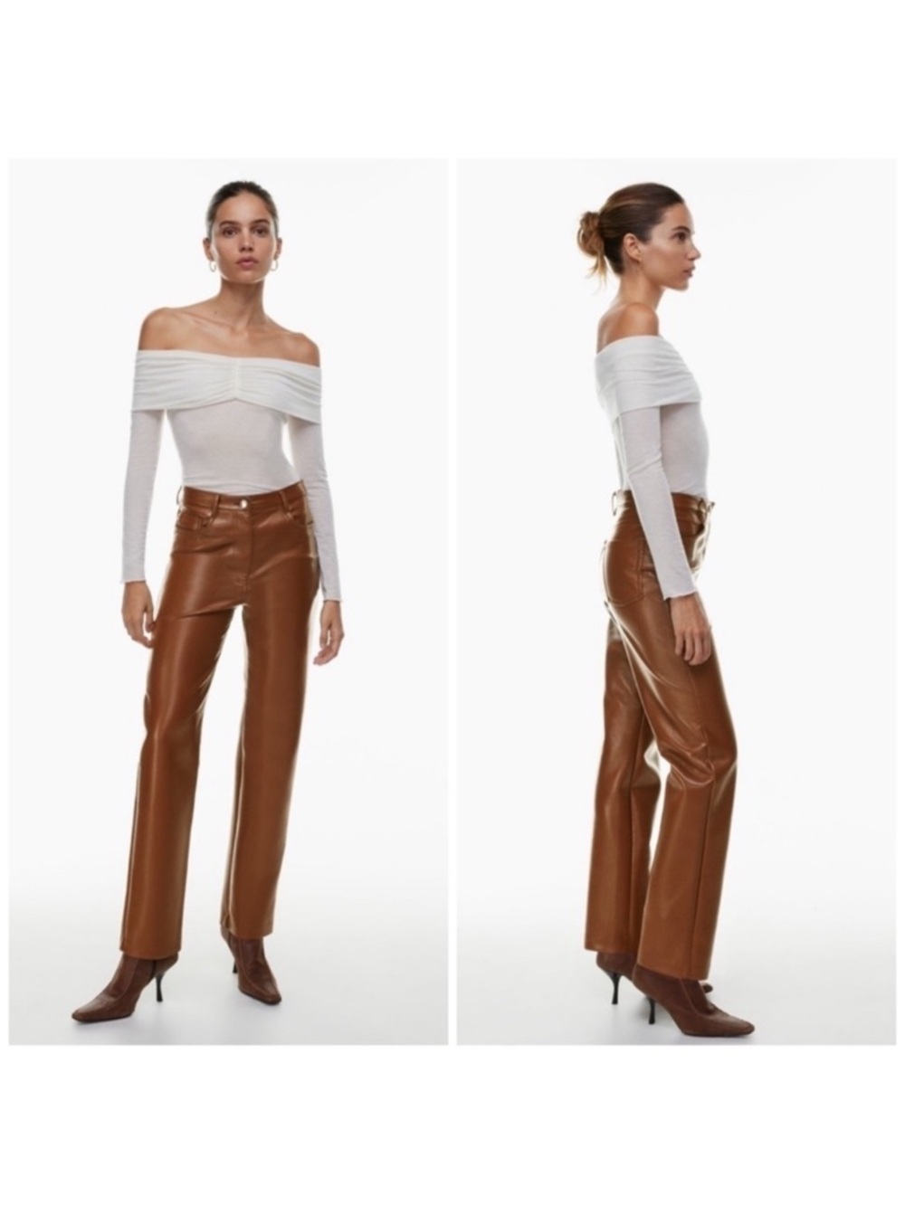 Aritzia Wilfred Melina vegan leather straight leg Brown cognac pants Like new